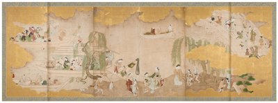 Picknick unter Kirschblüten und Bootsfahrt auf dem Fluss, Mitte des 18. Jahrhunderts von Sukenobu Nishikawa