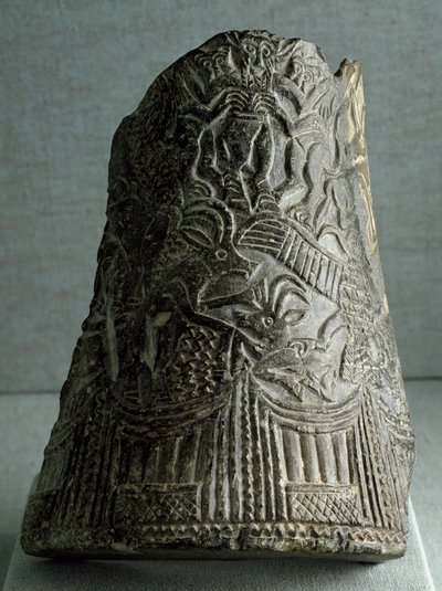 Sumerische Zivilisation: Schlangenvasenfragment aus Ostiran. Höhe 22,5 cm Periode der späten archaischen Dynastien (2500 v. Chr.) Bagdad, Nationales Irak-Museum von Sumerian Sumerian