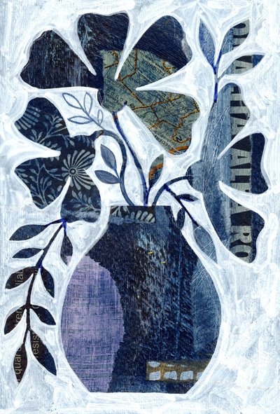 Blaues Blumencollage von Susan Black