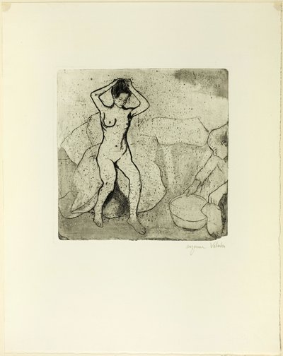 Catherine bereitet das Bad vor und Louise, nackt, richtet ihr Haar von Suzanne Valadon