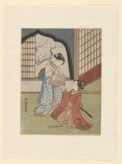 Ein Paar mit Vogelkäfig von Suzuki Harunobu