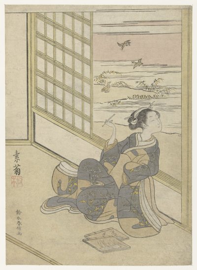 Mädchen hört den Schnepfen zu von Suzuki Harunobu