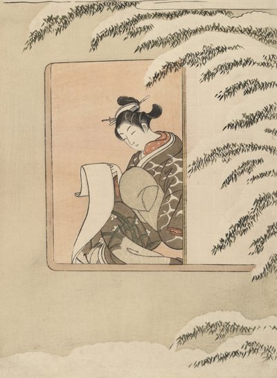 Parodie auf Sun Kang, auch bekannt als Schnee am Fenster von Suzuki Harunobu