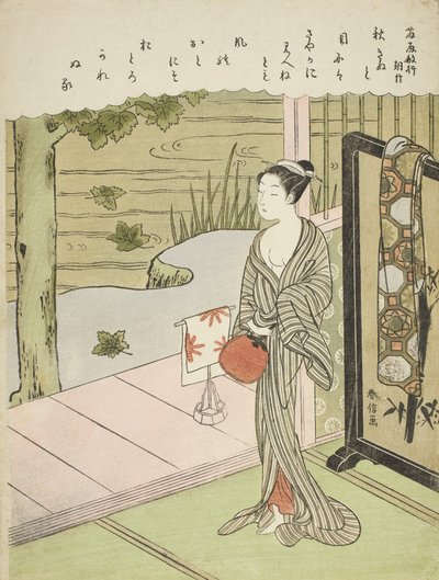 Gedicht von Fujiwara no Toshiyuki, aus einer unbetitelten Serie von Sechsunddreißig Unsterblichen Dichtern, ca. 1767-68 von Suzuki Harunobu