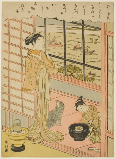 Rückkehrende Segel in Shinagawa (Shinagawa no kihan), aus der Serie "Acht modische Ansichten von Edo (Furyu Edo hakkei)" von Suzuki Harunobu