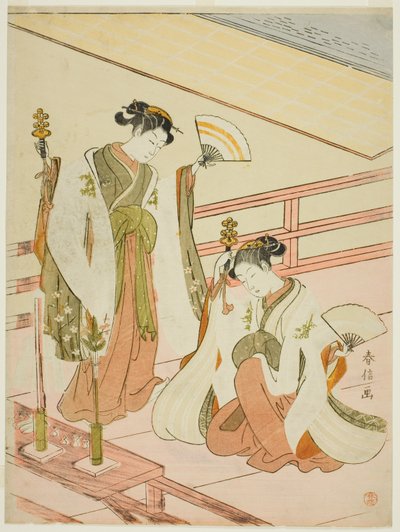 Der Tanz der Schrein-Mädchen Ohatsu und Onami von Suzuki Harunobu