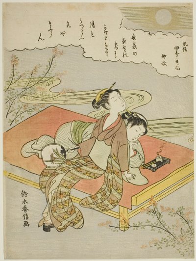 Der achte Monat (Chushu), aus der Serie "Beliebte Versionen unsterblicher Dichter in vier Jahreszeiten (Fuzoku shiki kasen)" von Suzuki Harunobu