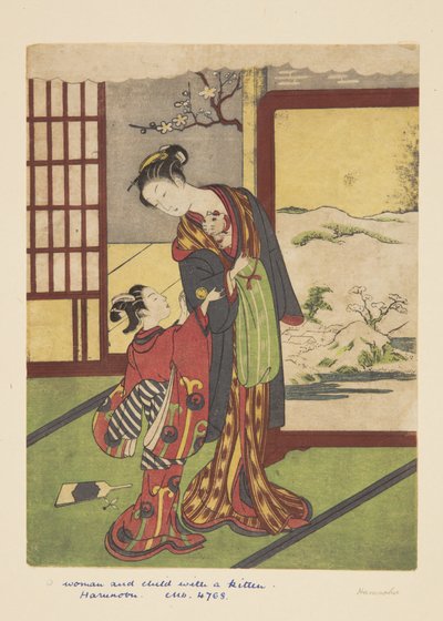 Frau und Kind mit Kätzchen von Suzuki Harunobu