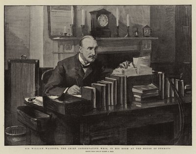 Sir William Walrond, der Hauptkonservative Peitsche, in seinem Zimmer im House of Commons von Sydney Prior Hall