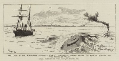 Die Prüfung des Nordenfelt-U-Bootes in Landskrona, Schweden, vor dem König von Dänemark und dem Prinzen von Wales von Sydney Prior Hall