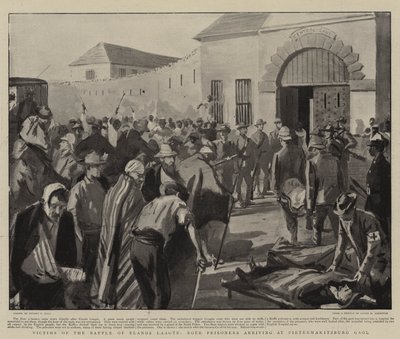 Opfer der Schlacht von Elands Laagte, Buren-Gefangene kommen im Gefängnis von Pietermaritzburg an von Sydney Prior Hall