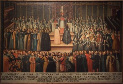 Die Verlobung in Abwesenheit von Marina Mniszech und Falscher Demetrius in Krakau am 12. November 1605, Earl von Szymon Boguszowicz