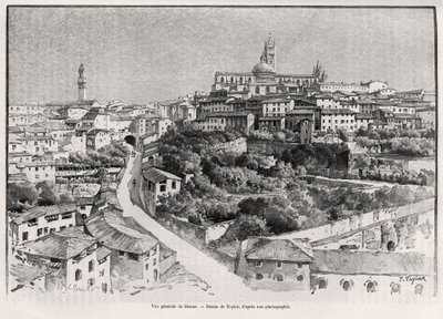 Gesamtansicht von Siena (Italien). Gravur von Taylor zur Illustration der Geschichte „A travers la Tuscane“ von Eugene Muntz (1845-1902), in Le tour du Monde 1892, unter der Leitung von Edouard Charton (1807-1891), Hachette, Paris. von T Taylor