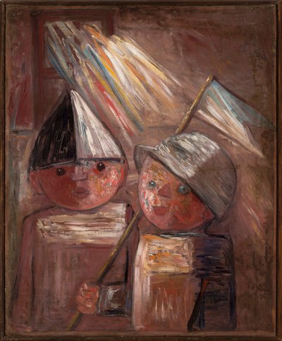 Zwei Kinder mit Fahne von Tadeusz Makowski