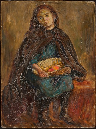 Mädchen mit einem Korb Äpfel auf dem Schoß von Tadeusz Makowski