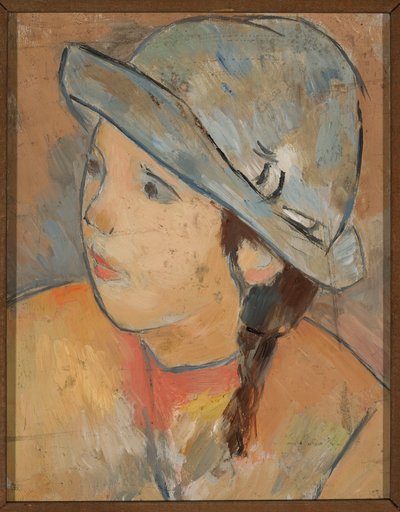 Kopf eines Mädchens mit blauem Hut von Tadeusz Makowski