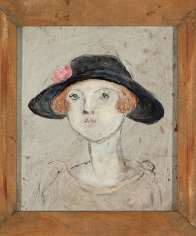 Kopf einer Frau mit schwarzem Hut von Tadeusz Makowski