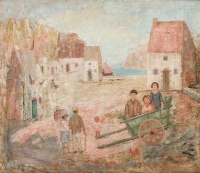 Stadtlandschaft mit Kindern im Wagen von Tadeusz Makowski
