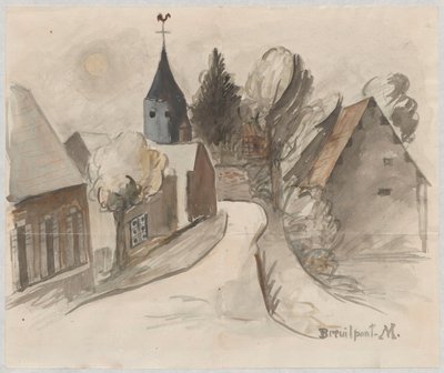 Ansicht eines Dorfes mit Turm von Tadeusz Makowski