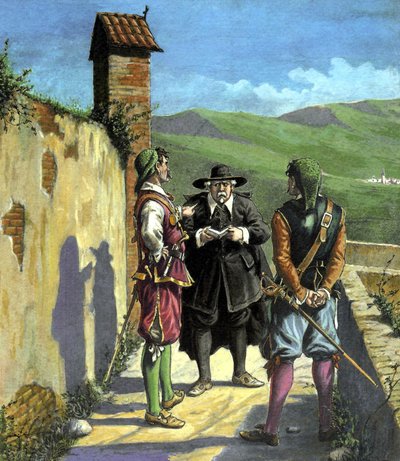 Don Abbondio trifft die Tapferen - Illustration für "Die Liebenden" von Alessandro Manzoni, éd. Nerbini, Florenz von Tancredi Scarpelli