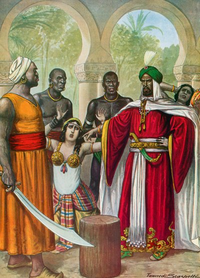 Ibn-Timnah droht, die Adern seiner Frau Meimuna zu durchtrennen von Tancredi Scarpelli