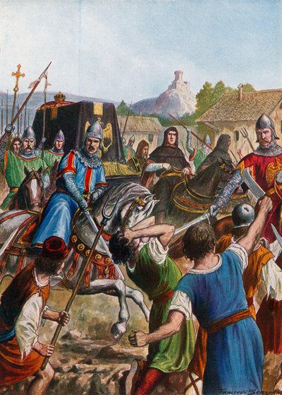 Der Sarg von Otto II., Kaiser des Heiligen Römischen Reiches, zieht durch aufständische Italiener von Tancredi Scarpelli