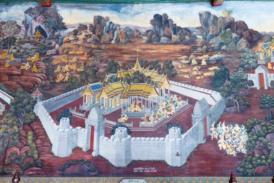 Wandgemälde mit Szenen aus dem Ramayana im Wat Phra Kaeo, dem Königlichen Großen Palast, Bangkok, Thailand von Thai School