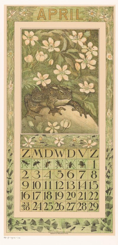Kalenderblatt April mit Frosch von Theo van Hoytema