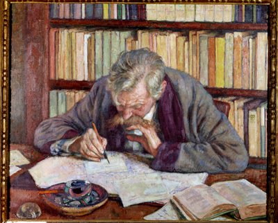 Porträt des belgischen Dichters Emile Verhaeren an seinem Schreibtisch von Théo van Rysselberghe