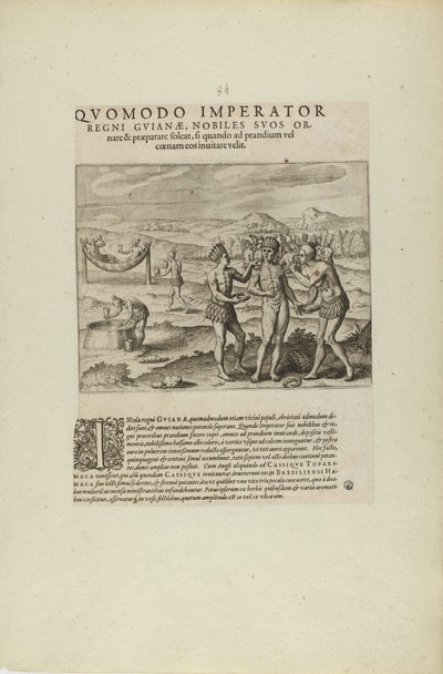 Quomodo Imperator Regni Guianae, Nobiles Suos Ornare... (aus dem Buch, Americae, Teile sieben und acht) von Theodor de Bry