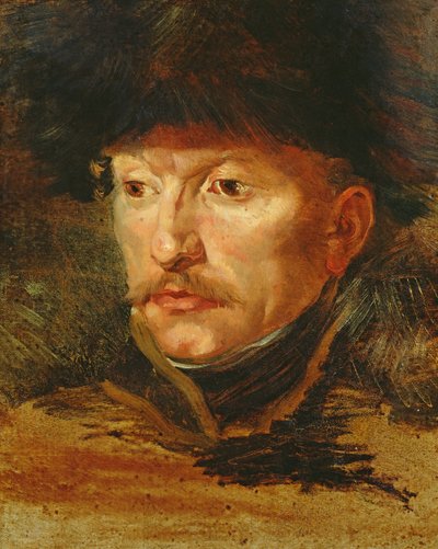 Kopf eines Reiters (Porträt von Leutnant Dieudonne), um 1812 von Theodore Gericault
