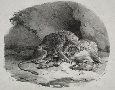 Pferd von einem Löwen verschlungen, 1823 von Theodore Gericault
