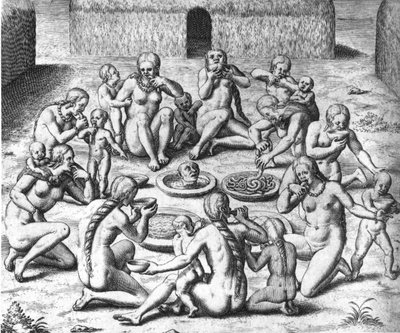 Anthropophage Mahlzeiten: Kannibalen in Südamerika - in „Admirante Narratio Americae“ von Théodore de Bry von Theodore de Bry