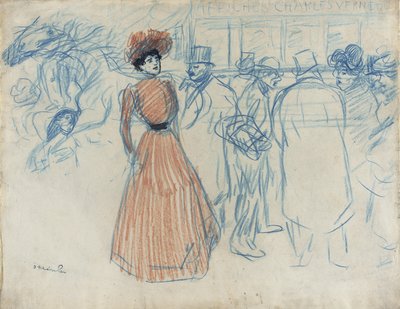 Frau an der Bushaltestelle von Théophile Alexandre Steinlen