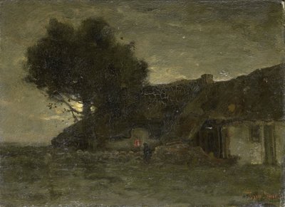 Ein Schafstall bei Einbruch der Nacht von Theophile de Bock