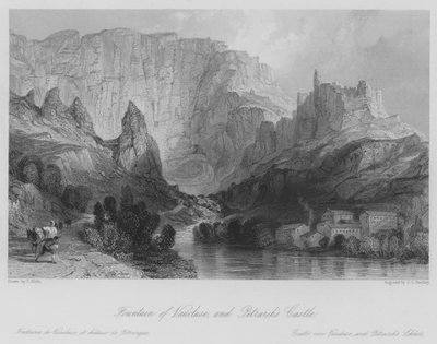 Brunnen von Vaucluse und Petrarcas Schloss von Thomas (after) Allom