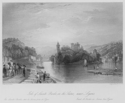 Insel Sainte Barbe an der Saône, bei Lyon (Stich) von Thomas (after) Allom