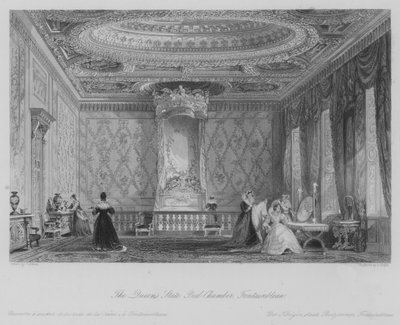 Das Staatsbettzimmer der Königin, Fontainebleau von Thomas (after) Allom