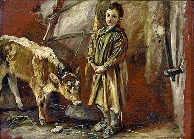 Junge mit angebundenem Kalb von Thomas Barker