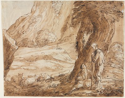 Landschaft mit Schafen und zwei Hirten von Thomas Barker