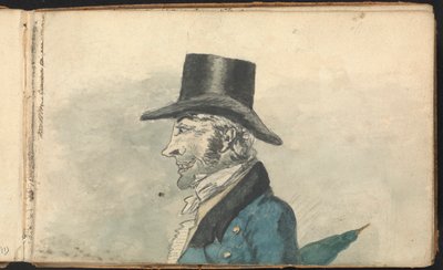 Album mit Landschafts- und Figurenstudien: Profil eines Mannes mit Regenschirm von Thomas Bradshaw