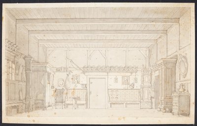 Ein Bauernhaus. Dekorationsentwurf für Schulz und Thaarups "Peters Hochzeit" von Thomas Bruun