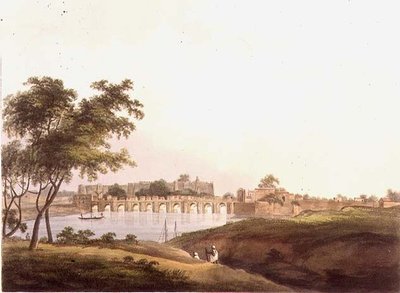 Die Brücke bei Juonpore, Bengalen, graviert von H. Merke von Thomas Daniell
