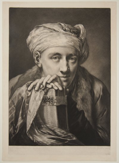 Mann mit Turban, der sich auf ein Buch stützt von Thomas Frye
