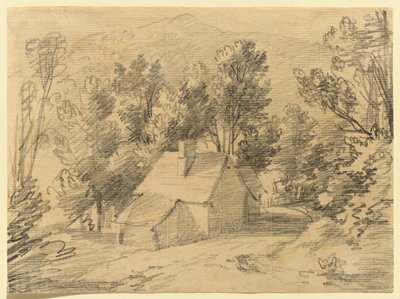 Studie eines Hauses und Schuppens in einem bewaldeten Tal von Thomas Gainsborough