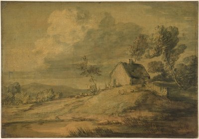 Waldlandschaft mit Hütte, Kühen und Schafen von Thomas Gainsborough