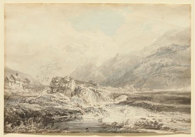 Gebirgslandschaft mit oberschlächtiger Mühle und Brücke von Thomas Girtin