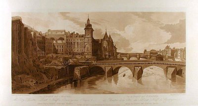 Blick auf den Pont au Change, das Stadttheater, den Pont Neuf, das Gefängnis Conciergerie usw., vom Pont Notre-Dame aus gesehen von Thomas Girtin