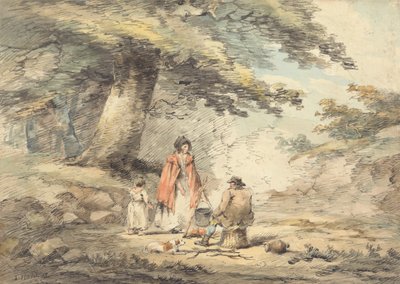 Bewaldete Landschaft mit Figuren um einen Kochtopf von Thomas Hand