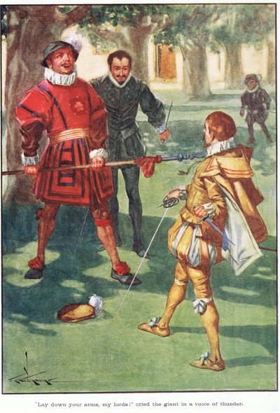"Legt eure Waffen nieder, meine Herren!" rief der Riese mit donnernder Stimme von Thomas Heath Robinson